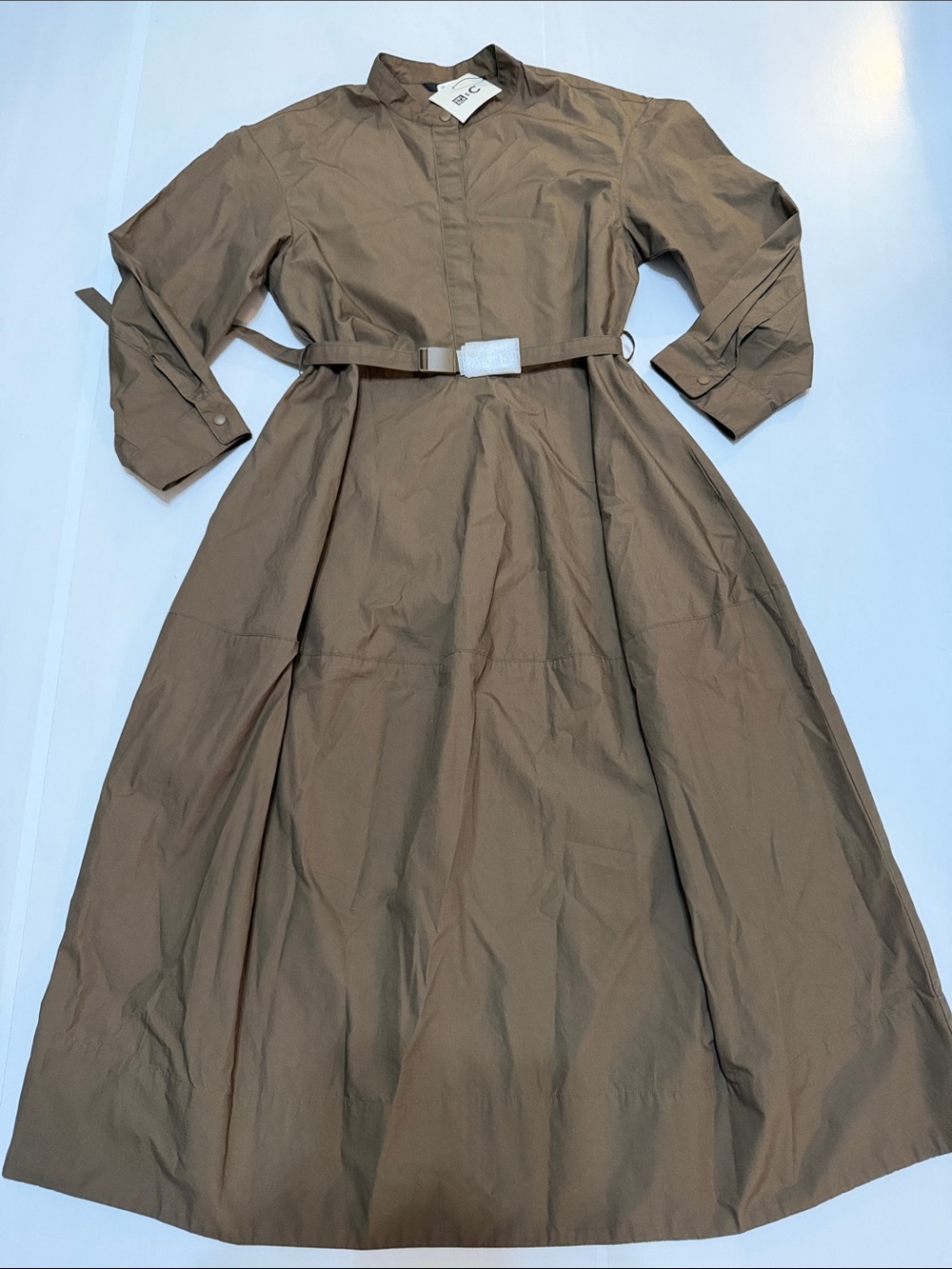 Uniqlo Brown Midi A-Line Dress with Belt 100% Cotton M NWT